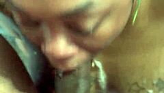 Ghetto Ebony Performs Sloppy Ball Licking and Deepthroat Blowjob with Wet Pussy Spitting in Close-Up Training