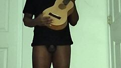 Brunette amateur in see through outfit experiences first time solo anal foreplay with guitar singing roleplay