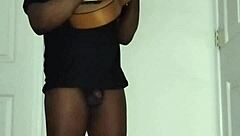 Brunette amateur in see through outfit experiences first time solo anal foreplay with guitar singing roleplay