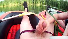 Shocking Cumload From Nerdy Outdoor Rafting Handjob