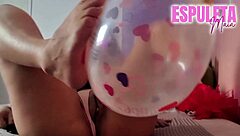 Petite Brunette Plays with Balloons Rubbing Against Her Pussy in Solo Lingerie Session