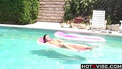 Teen babe gets licked and fucked hard in pool