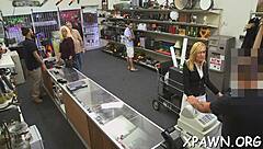 Naughty amateur beauty accepts cash offer for rough doggystyle pounding in shop.