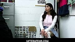 Teen Penelope Woods boldly offers blowjob to cop after getting caught shoplifting in office