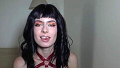 Check out that French emo babe Lucifera showing off her split tongue skills!