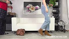 this blonde from australia gets so sexy and horny during casting interview with blowjob action