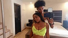 Curly brunette rides big cock in missionary and cowgirl positions