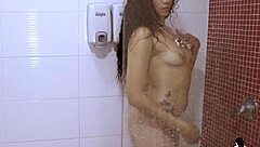 Colombian babe gets passionate fuck in shower with cum on tits after spying