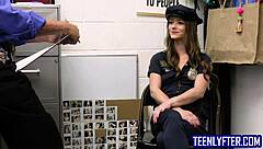 Petite shoplifter in police uniform gets hardcore banging from mall cop in reality tattoo group sex