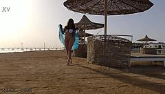 BLONDE FLASHES BIG TITS Without Panties On Public Beach