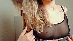 Bold First Time Nipple Orgasm From Caressing Big Tits In Bathroom