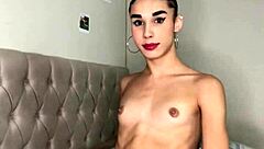 Nerdy Latina transsexual enjoys solo play in intriguing encounter