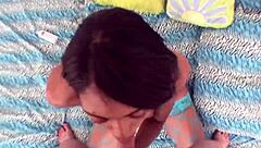 Jordin Skye Teases With Dildo In Pantyhose Before Interracial Blowjob And Cum Swallow