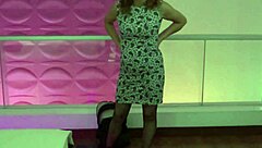 Huge tits mature Latina housewife in dress lifts it up for voyeur jerking off and cum in pantyhose compilation