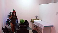 the nurse is caught in the hospital decorating the doctors office and getting super sexy and hot