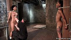 I whip tied up ebonies on sybians in rough BDSM choking sessions