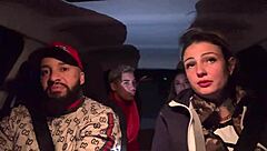 Uber driver picks up lesbian couple at Guarulhos airport. They end up in wild car action licking and soaking each other.