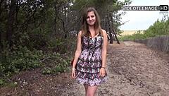 subtle hints of 18 year old lucie flashing her huge natural tits and shaved pussy at the beach