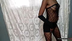 oh wow, this 18y old ebony in fishnets and miniskirt is getting fucked hard with toys and tight pussy action.