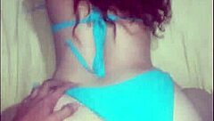 Big ass latina housewife bent over in tiny blue bikini for doggystyle fucking
