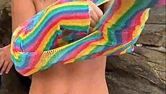 Exhibitionist group flashes big pussy in wild 5some at secret beach!