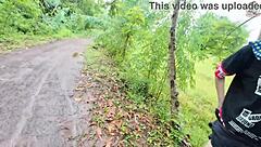 Seductive Thai Babe Walking Solo in Nature Garden Showing Pussy in Cosplay Outdoors