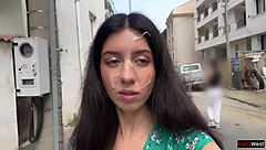 So this hottie lost the game and ended up walking with cum on her face outdoors