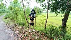 Seductive Thai Babe Walking Solo in Nature Garden Showing Pussy in Cosplay Outdoors