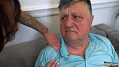 gorgeous horny nymphet helps old guy relax by riding cowgirl and getting wet pussy licked for orgasm