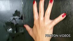 the redhead wife takes a relaxing shower in this backstage narrative scene