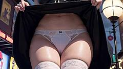 blonde and brunette japanese girls reveal panties under skirt in upskirt tease