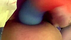 Kinky anal fuck with knotted colorful dildo