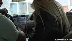 blonde gives backyard blowjob to massive black cock in amateur thrill