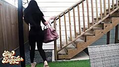 Neighbor stripper reveals her latest outfit in a teasing display next door