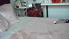 Brunette Latina rides a big dildo while sucking it on webcam. Her natural big tits bounce wildly.