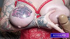 Voluptuous milf reveals huge tits for dildo boobjob fingering tight wet pussy to explosive orgasm!