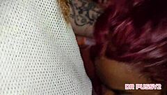 Intense doggystyle pounding on black ebony's big round shaved ass upon morning wakeup