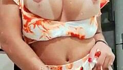 latina teases with big pussy lips and juicy tits in homemade clip