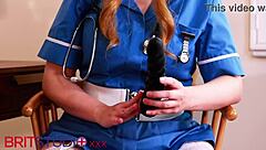 Curly-haired nurse Greene in sexy uniform teases solo with jerk off instructions for intense cum play. Her big natural tits shine in lingerie.