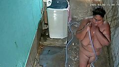 did you see the hidden camera catching this busty milf showering and flashing her huge natural tits outside?