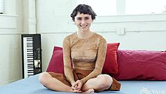 Curvy woman fingers wet hairy pussy with toys for squirting orgasm