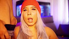 Blonde Latina Coed Obsessed with Sucking Cock Daily Until Mouth Overflows with Cum in Webcam Session