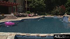 slender brunette tamara jade fingers petite pussy poolside