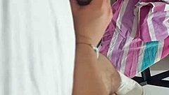 young amateur enjoys groping her neighbor's thick cock alone at home