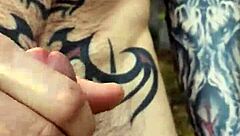 i love stroking my hairy tattooed body while jerking off outdoors in the forest