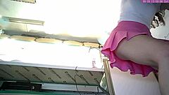 hey, dumb 18 yo blonde bitch in pink miniskirt caught on hidden upskirt cam