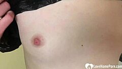 blonde hottie spreads legs wide to masturbate fingering shaved pussy in homemade solo session