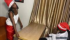 Ebony petite 18+ surprises her doctor with passionate office sex at Christmas.