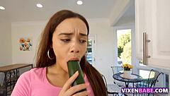 Young Latina gets caught sneaking out of garage and faces big cock punishment with creampie.