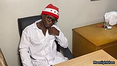 Ebony petite 18+ surprises her doctor with passionate office sex at Christmas.